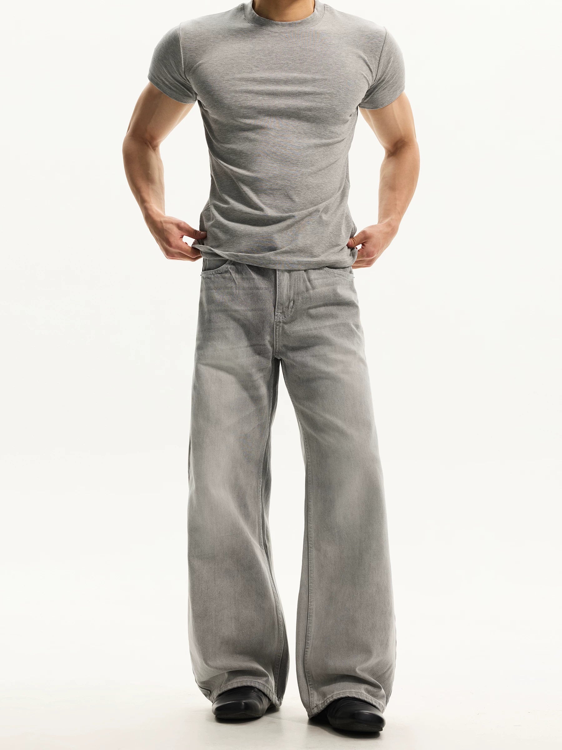 Washed white american vibestraight-legjeansmenloose wide legcasualeasiest for matchpants trendy sinclub9871