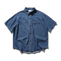 Retroworkwearpure cotton washed denim shirt men's loosecasual half-sleeved shirt  SIN089