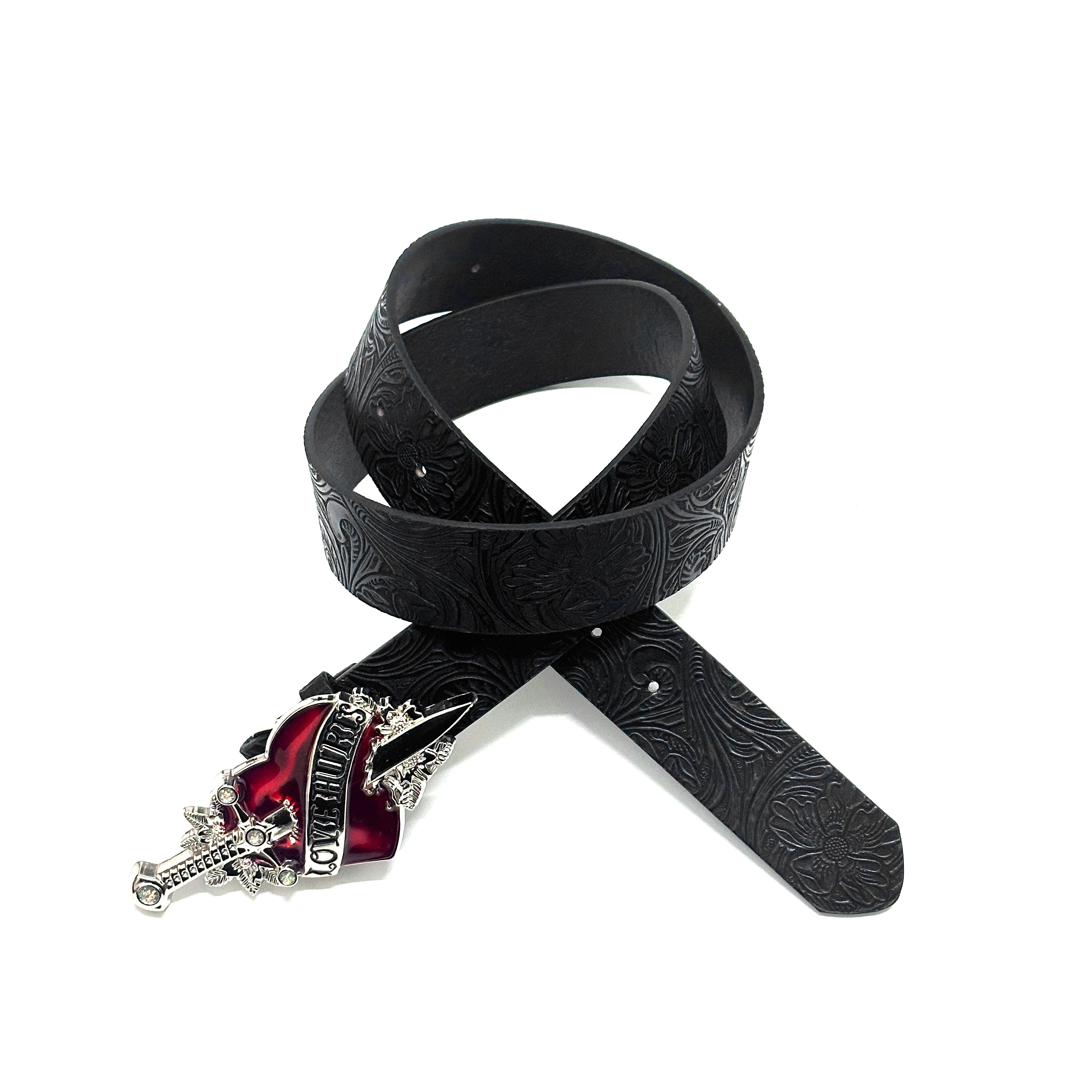 Dark style one sword piercing the heart large leather belt embossed punk street belt decoration