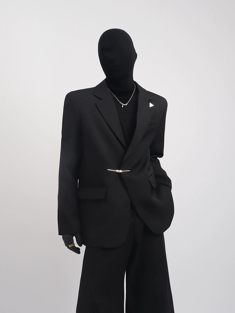 Black Clothes Premium Sense Small Fragrant Style Blazer Male Ruffian Handsome Temperament Trendy Metal Buckle Suit Trend