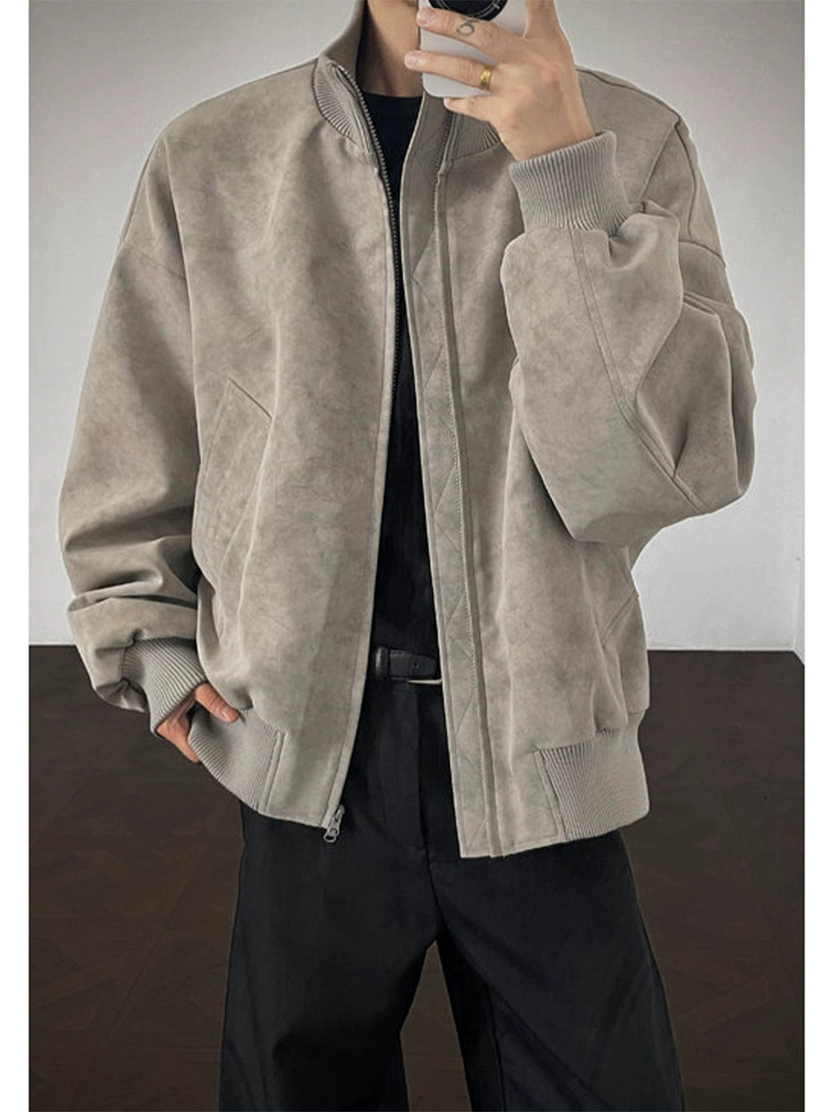 American retro tie-dyed pu leather short jacket men's autumn trendy brand ruffian handsome high-end stand-up collar bomber jacket