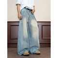 Retro street washed old pleated jeans men's spring and autumn versatile cotton wide-leg pants
