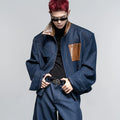 Leather shoulder pads American short jacket jacket men's deconstruction loose scimitar pants casual suit