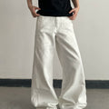 American deconstructed patchwork white denim jeans, trendy streetwear, wide-leg, loose fit, straight leg, versatile casual pants sinclub3461