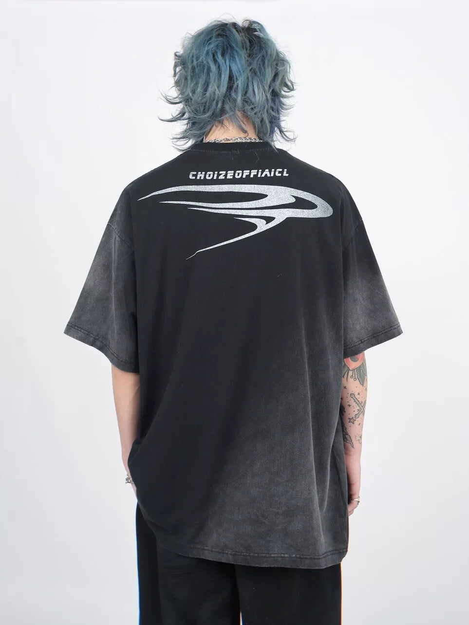 American retro washed gradient letter print short sleeve t-shirt for men sinclub5293