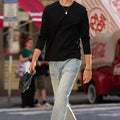 Black long-sleeved new t-shirt men's top T-shirt bottoming shirt crew neck WY033
