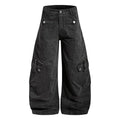 American retroworkwear style multi-flap pocket pants wide-leg pants men's loose distressed micro-curved casual pants  sinclub9621