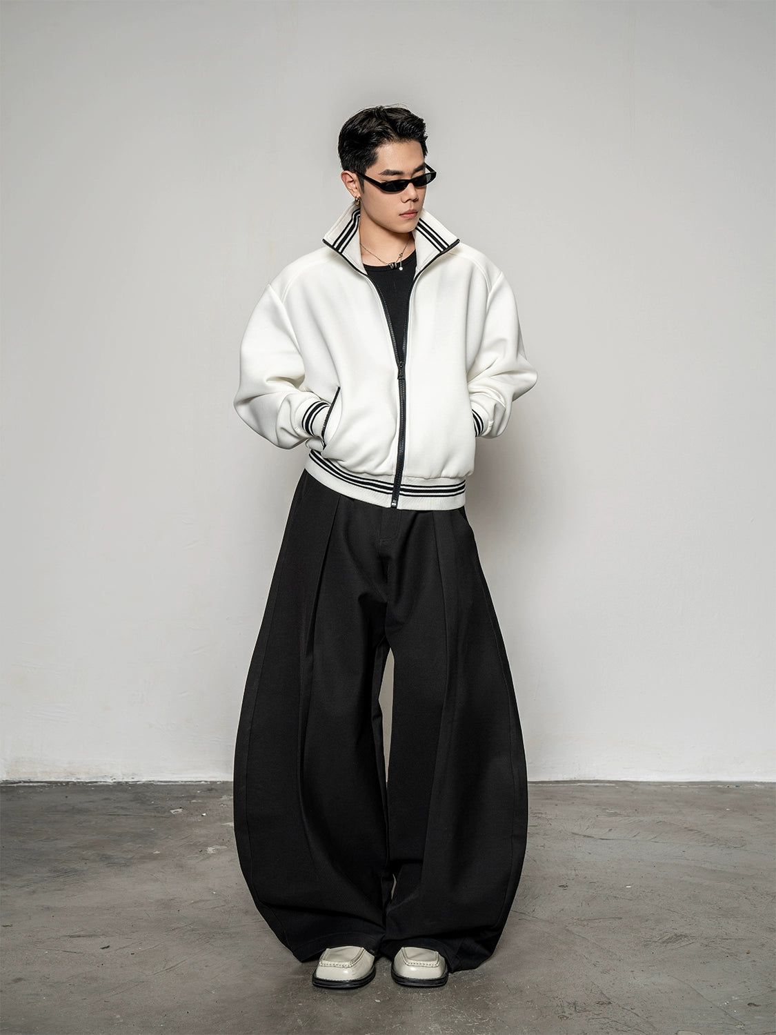 Original design air layer contrasting color turtleneck short jacket men's autumn American wide loose top