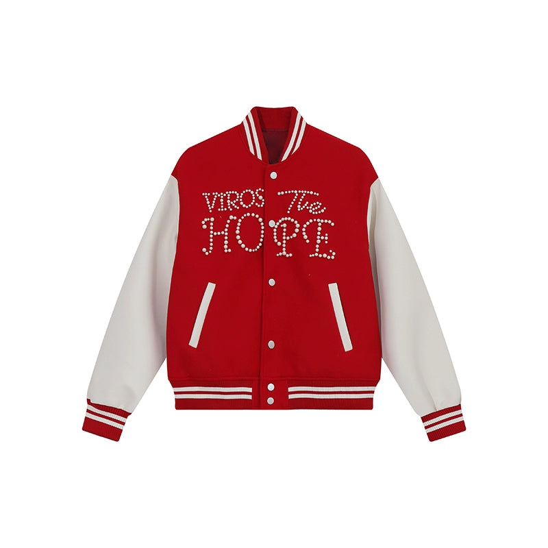 High street vibe splicing bead baseball jersey SIN0958