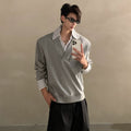 Niche design sense fake two-piece splicing sweater men's high-end sense ruffian handsome shirt collar long-sleeved top