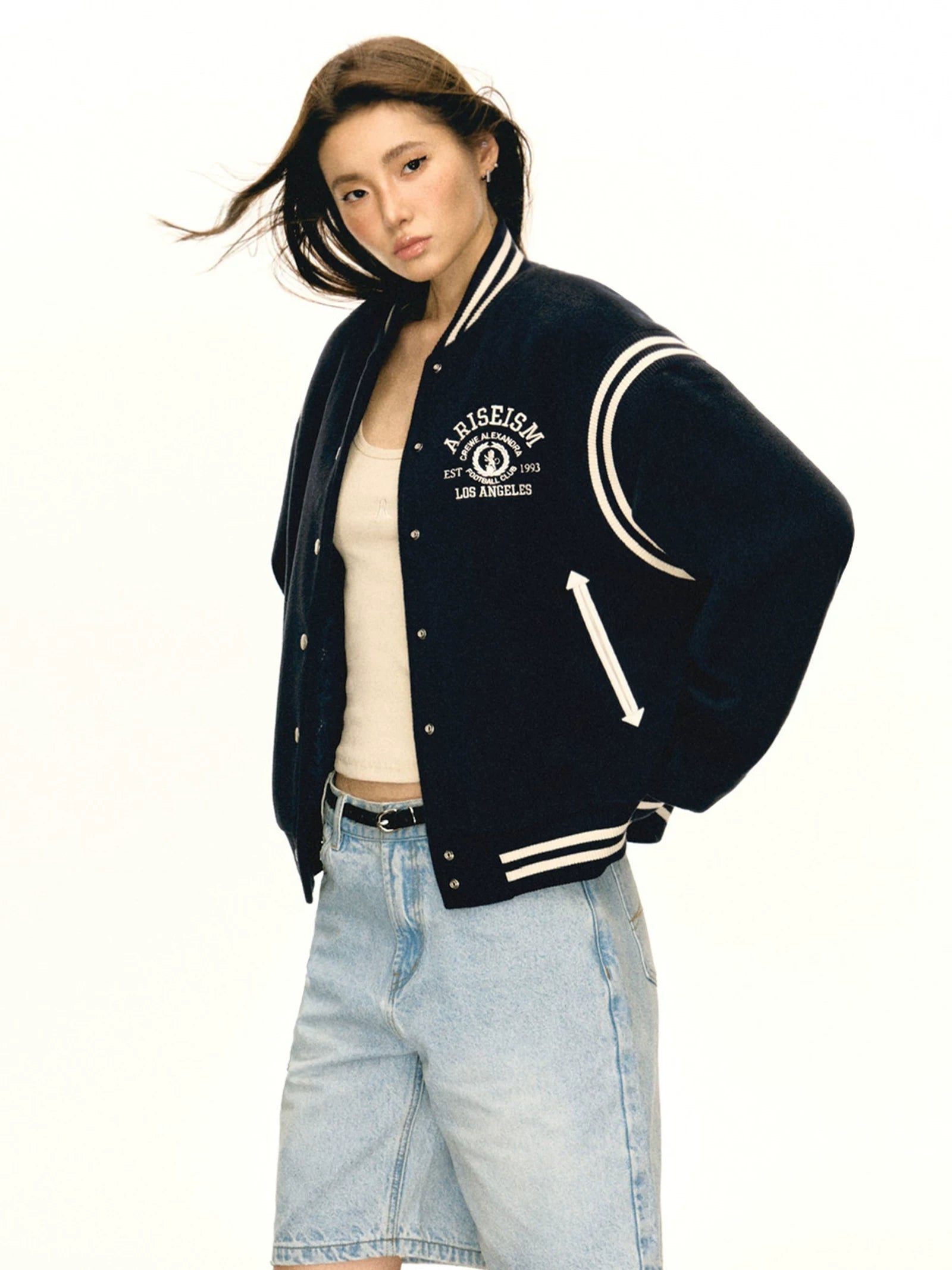 American retropreppy stylepatchwork baseball uniform outwear women's cotton jacket　WY005