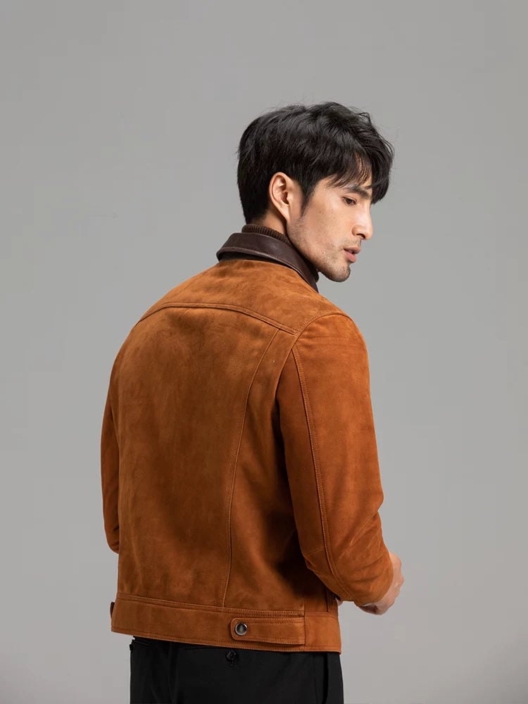 High-end imported mixed breed goatskin suede leather jacket for men sinclub6790