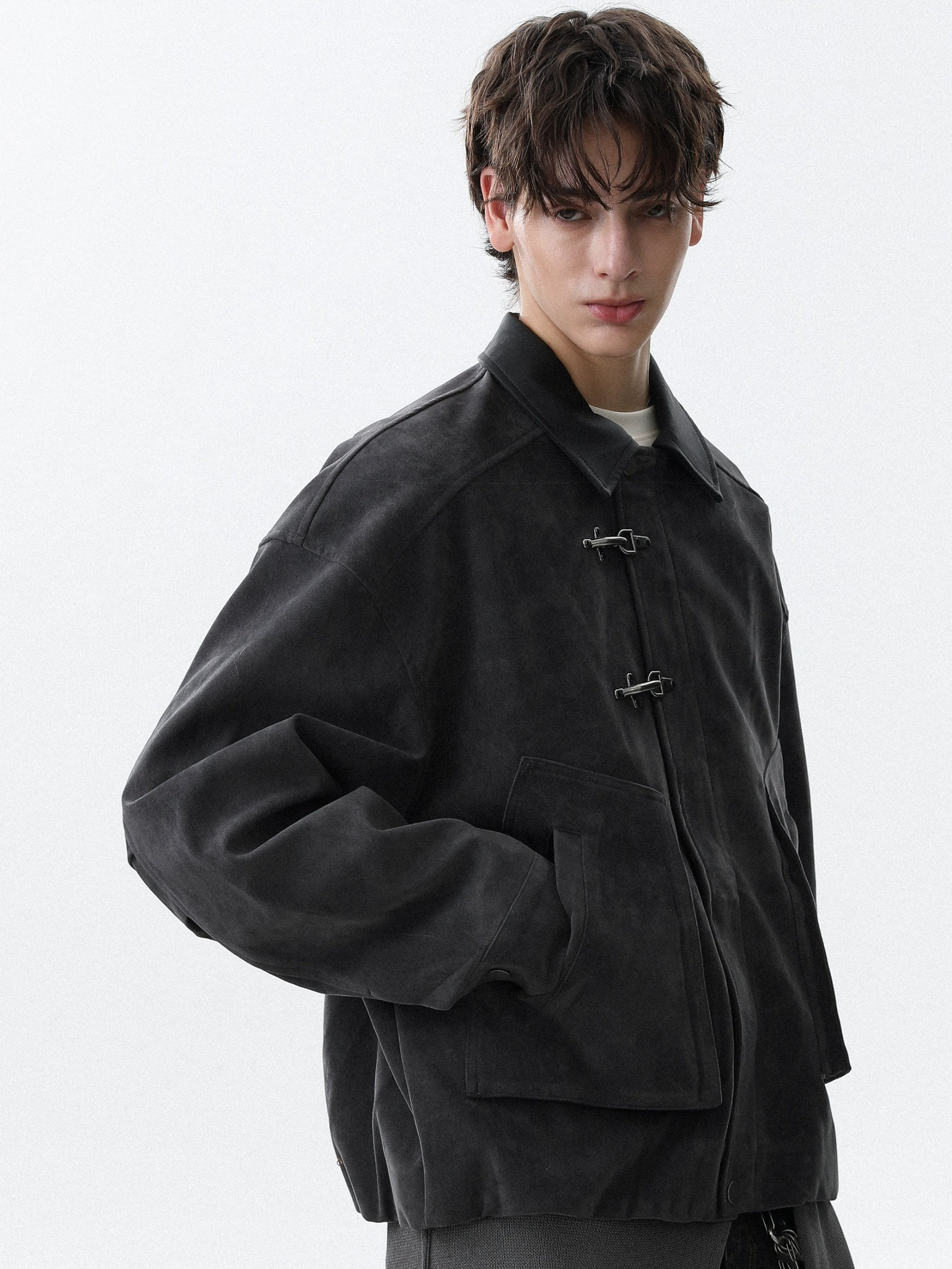 American retro cashmere short lapel autumn coat men's high-end trendy brand ruffian handsome suede jacket