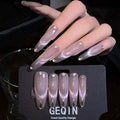 Moonlight Purple French Cat Eye Press-On Nails with Rhinestones – Opaque, Handmade Luxury Nails