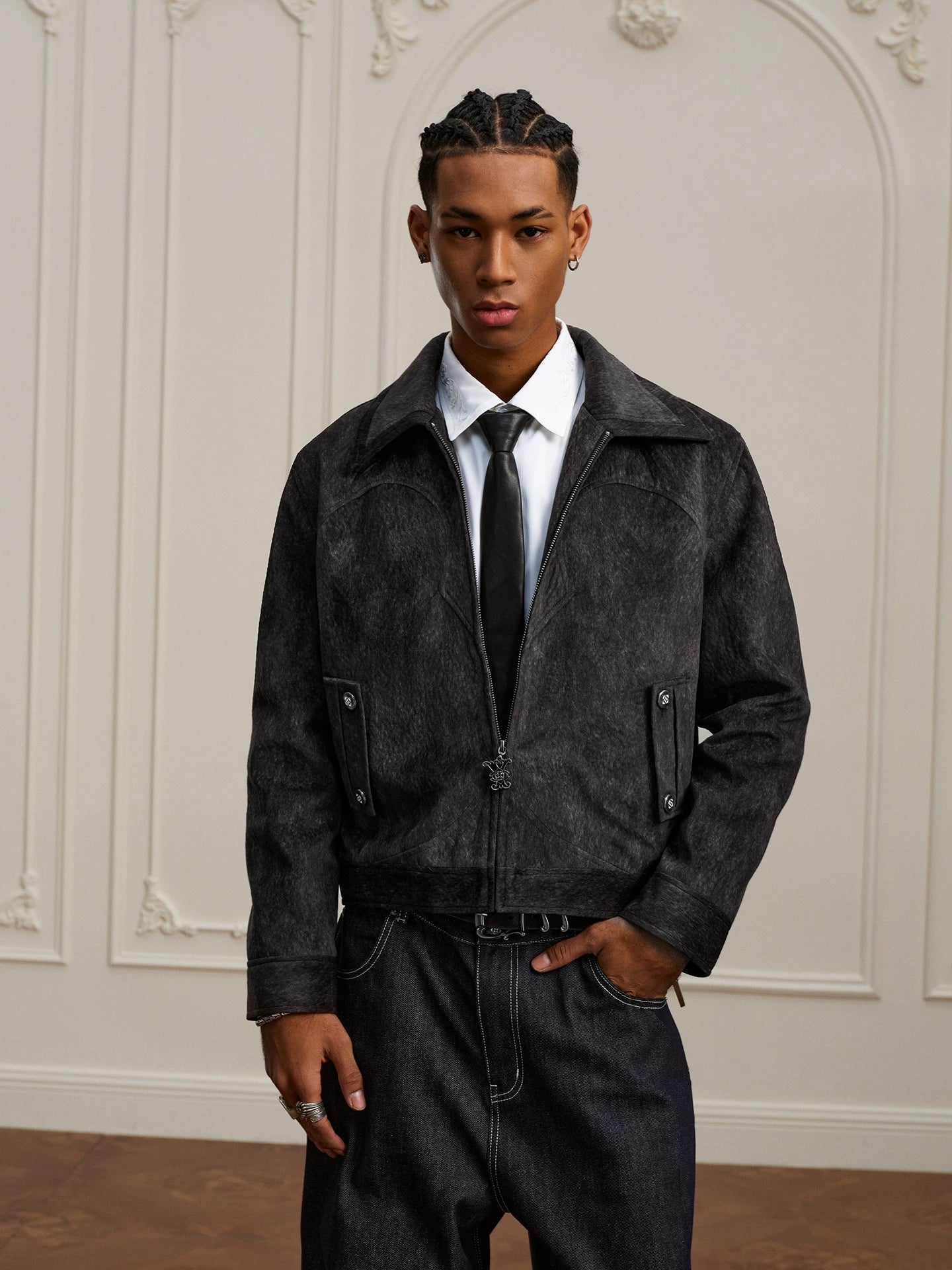 Retro style lapel jacket men's and women's looseworkwearoutwear  SIN0893