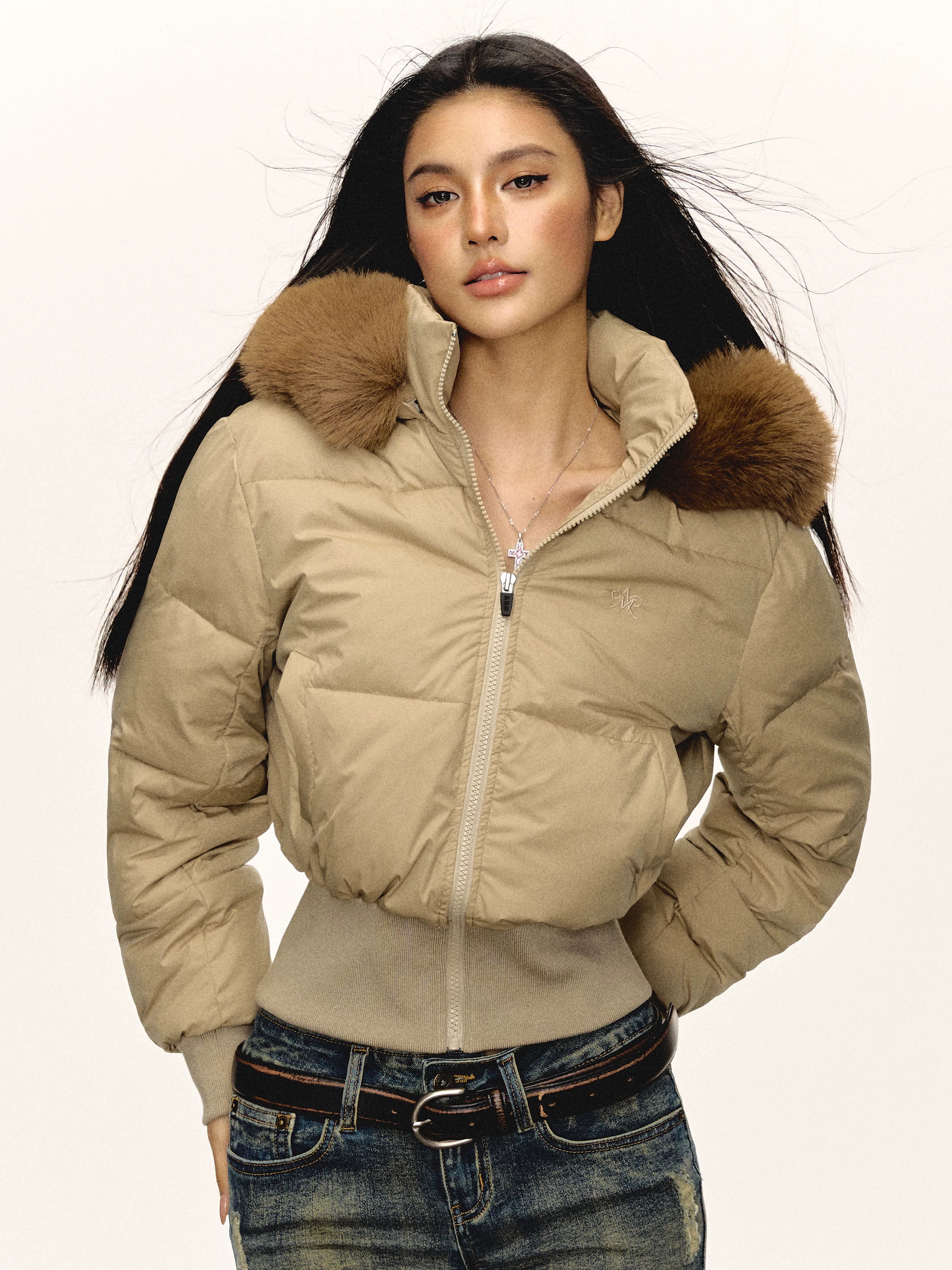 American retro design detachable hood cotton-padded jacket for women　WY004