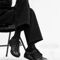 Thin bottom leather shoes saddle maker berlin hand-stitched washed imitation horsehide pleated cut german training shoes