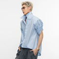 Roll-up sleeve structured short-sleeve shirt - versatile summer top for men, loose fit, commute-friendly, with shoulder pads sinclub9051