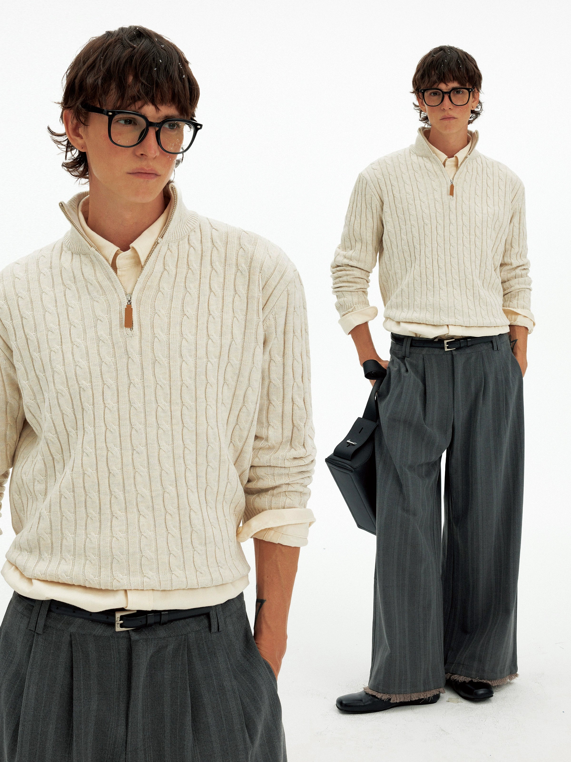 American retro twisted half-zipper sweater men's and women's autumn and winter casual lazy wind soft waxy knitted sweater tide