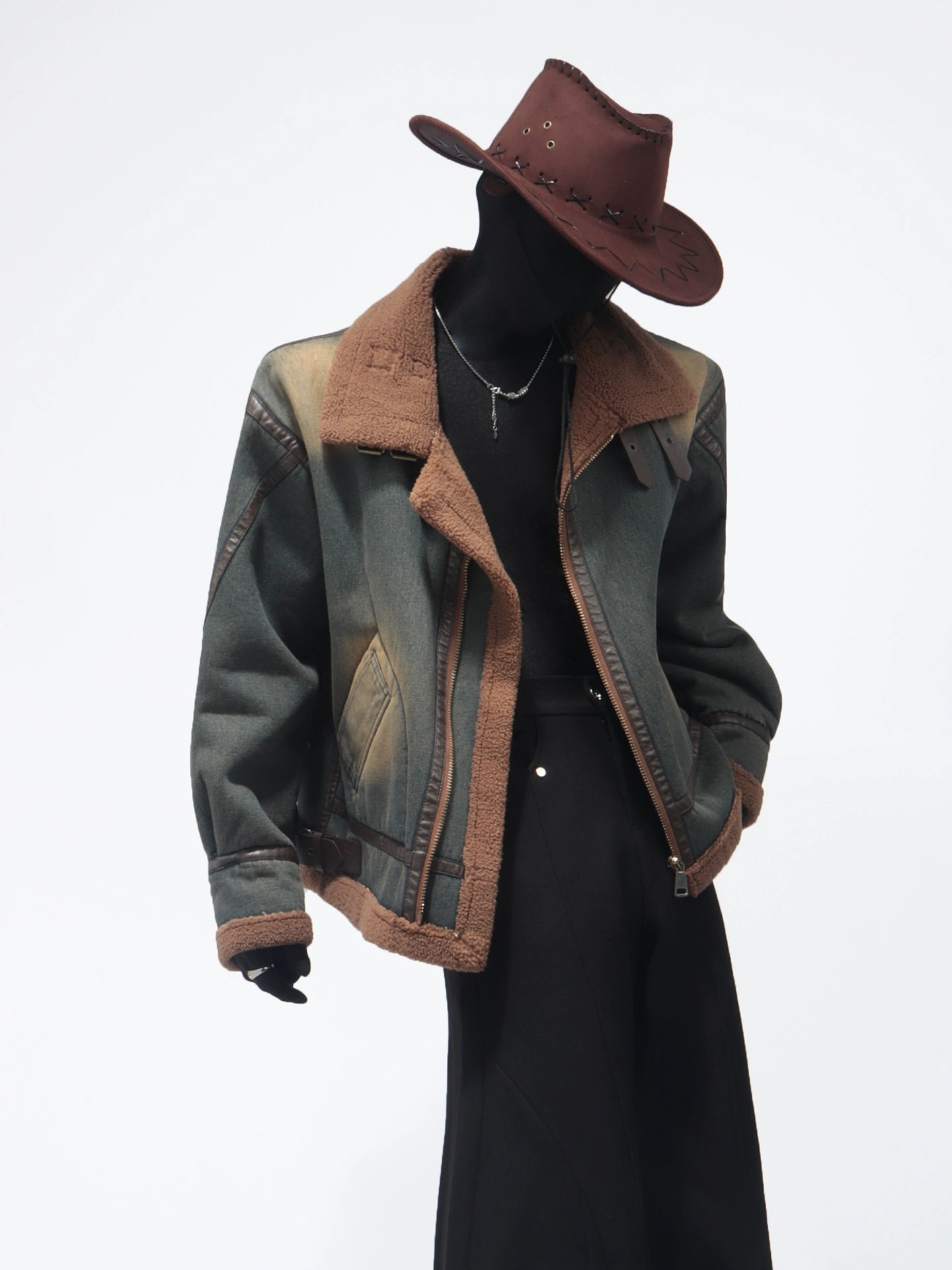 American retro lamb wool old design jacket fur integrated fleece lapel jacket men