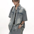 [GIBBYCNA] striped loose denim shirt + bottoms st2040