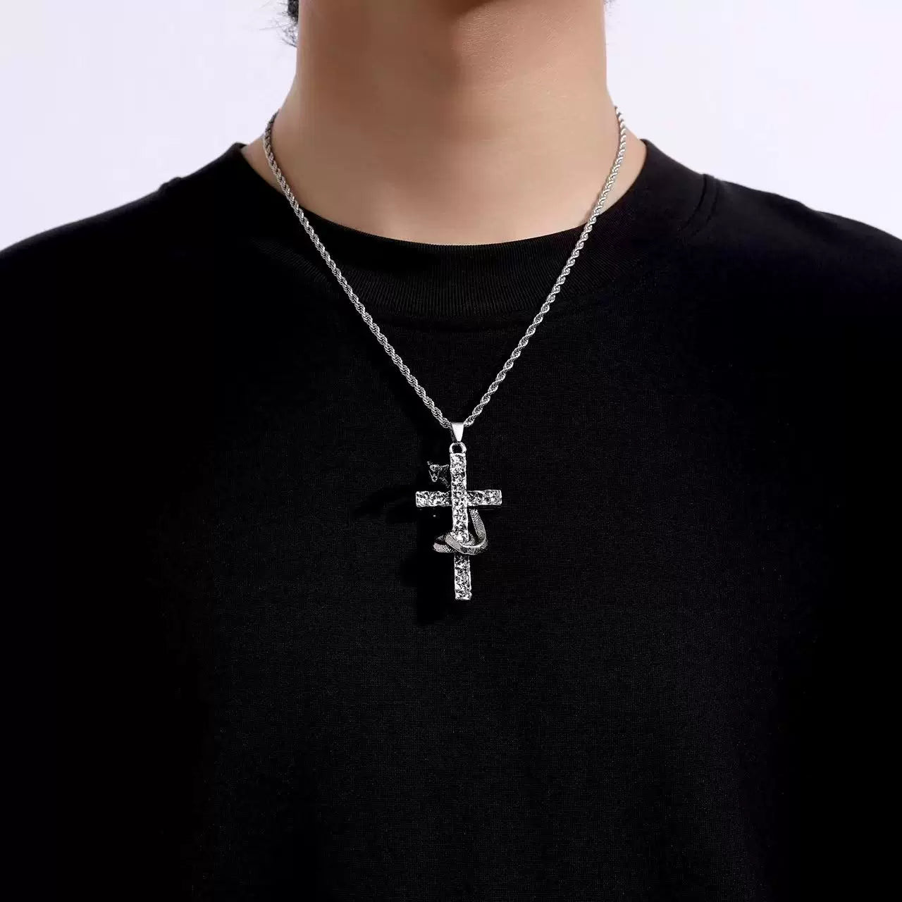European and american titanium steel wrapped cross necklace SIN034