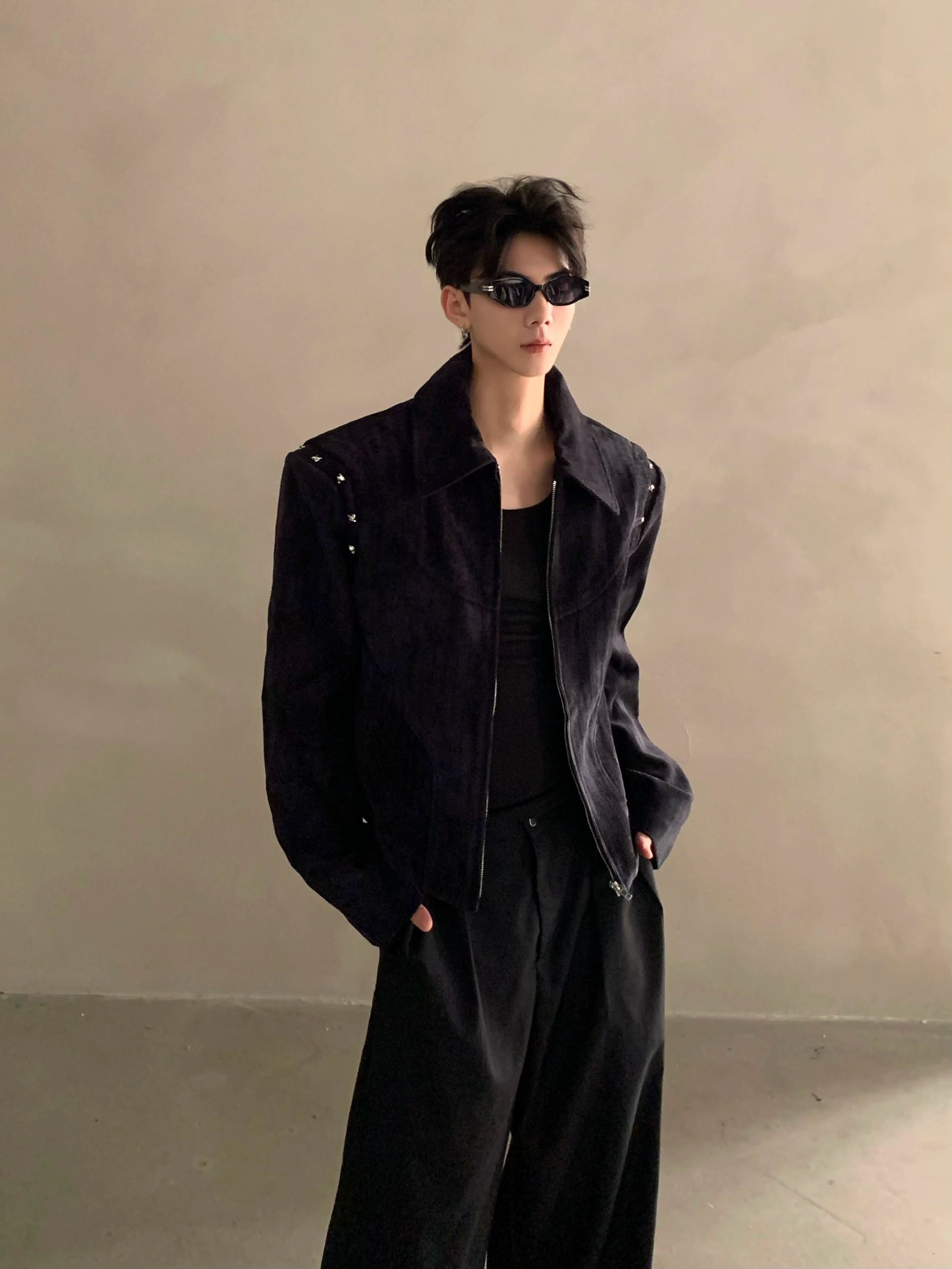 Light luxury high-end metal rivet design short shoulder padded jacket men's winter jacket top tide