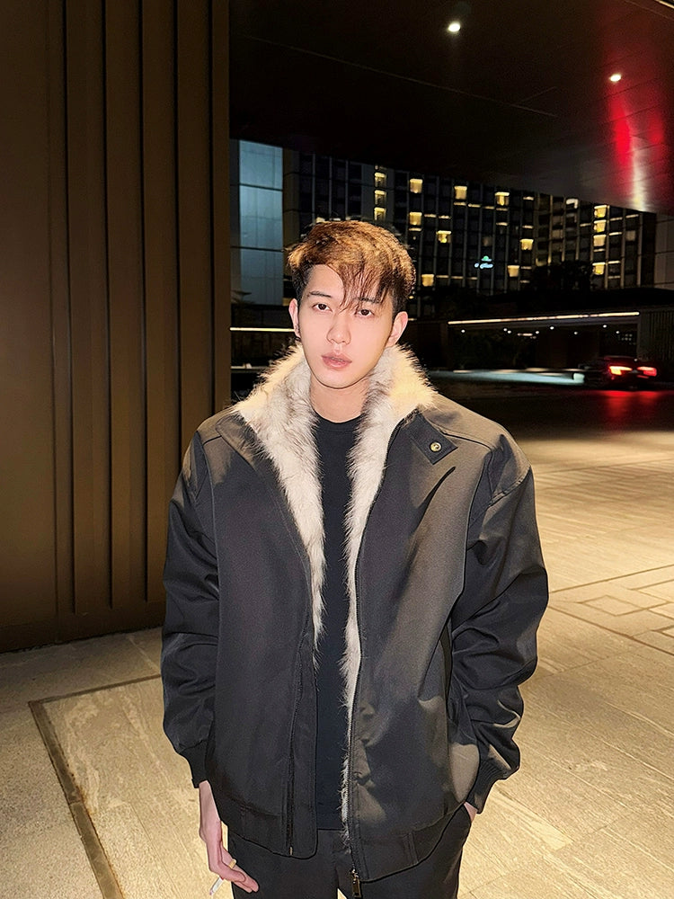 Winter big fur collar imitation mink jacket jacket male ruffian handsome stand-up collar thickened warm padded cotton clothes