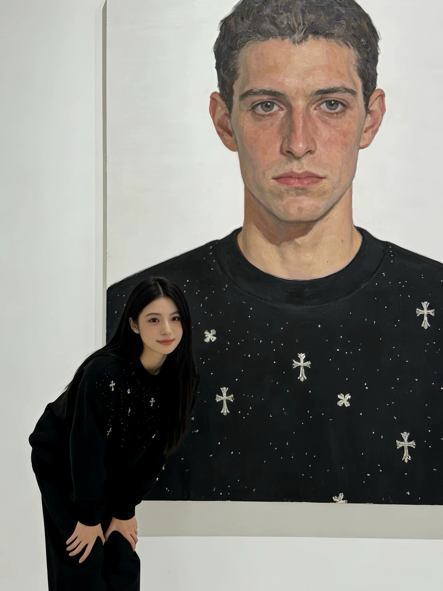 Black gypsophila cross print crewneck sweatshirt SIN049