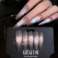 Glossy Aurora Cat Eye Press-On Nails, Dreamy, Iridescent, High-Shine Handmade Nails