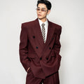 High quality wool overturned shoulder suit jacket men's loose and wide trousers two-piece set