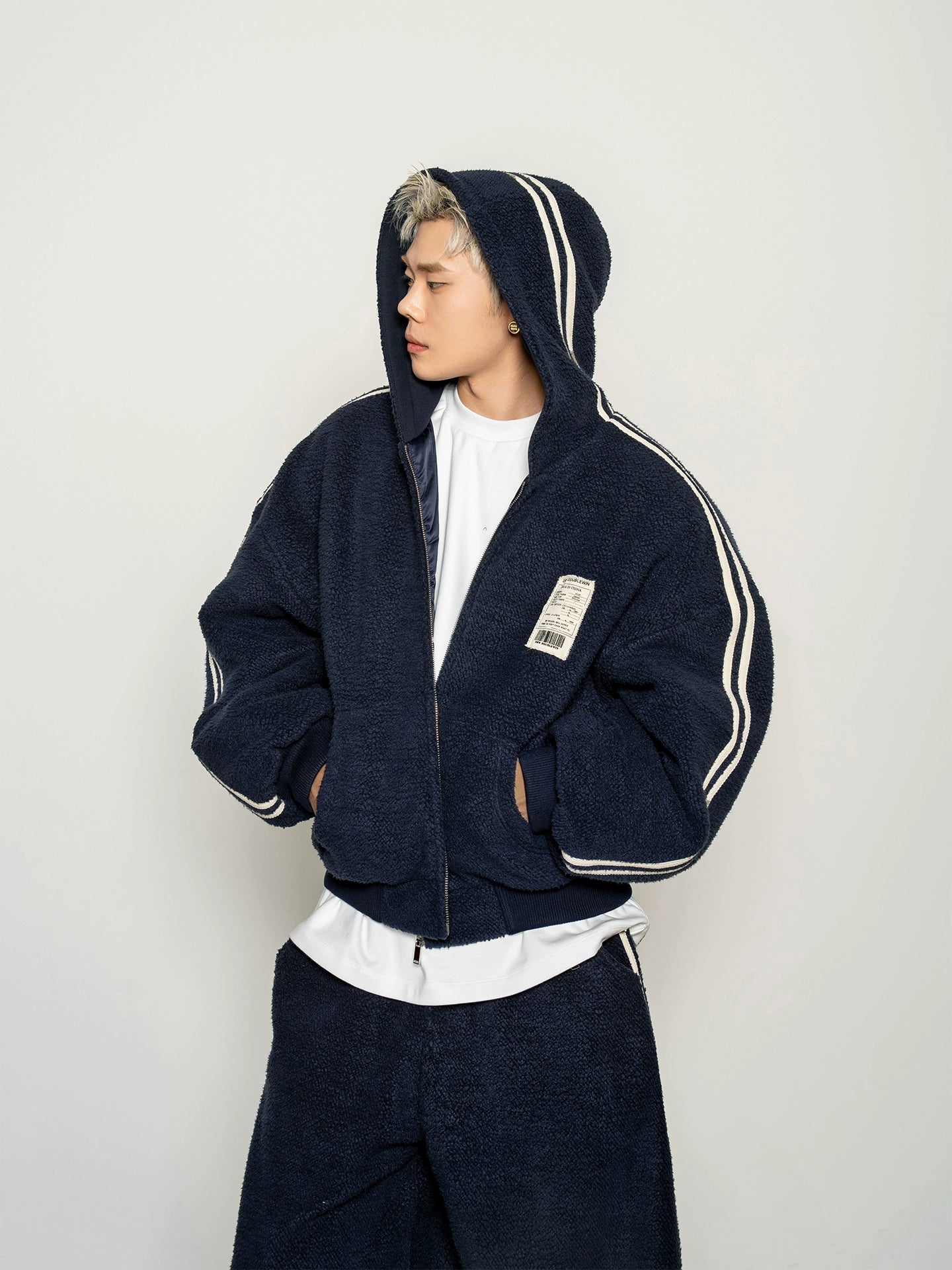 American contrasting fleece cotton jacket sweater jacket casual sweatpants loose sports suit winter