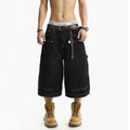 American high street retro washed pure colortrendyeasiest for matchloose wide leg denim cropped pants men summer sinclub1168