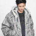 Heavy design high street dirty dye do old mountain carving cotton clothes men's American niche fur collar hooded loose coat