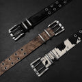 Maillard horsehair cowhide belt niche street double row pin buckle belt men's trendy