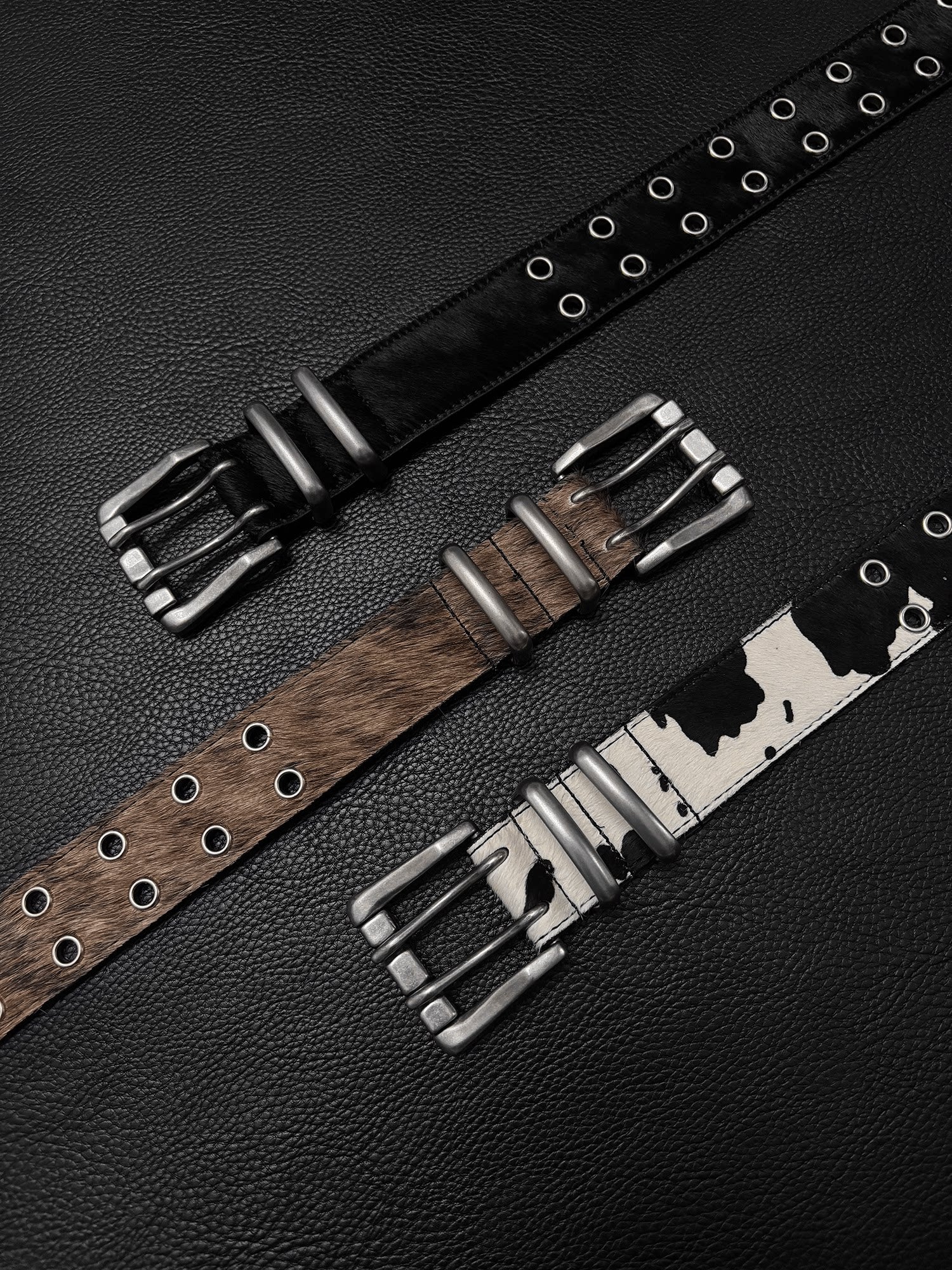 Maillard horsehair cowhide belt niche street double row pin buckle belt men's trendy