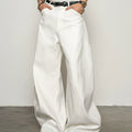 Deconstruction splicing milk silk white high-waisted scimitar pants anti-wrinkle loose wide-leg casual pants