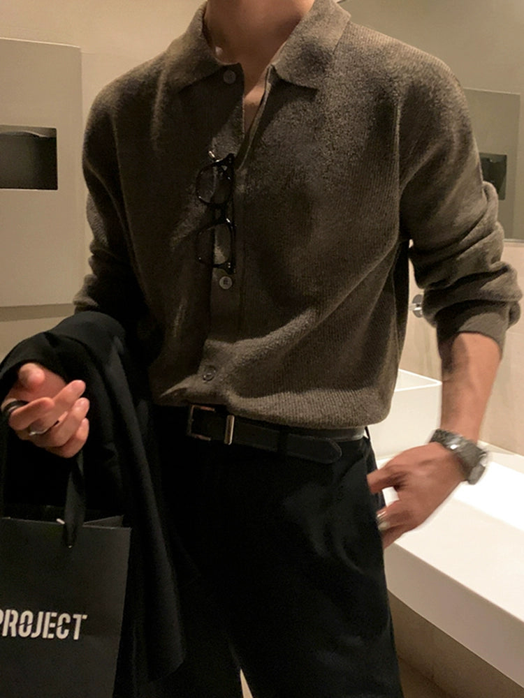 Cardigan Sweater Men's Spring and Autumn Korean Loose Trend Light Ripe Wind Outer Wear Long Sleeve Knitted Polo Shirt