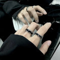 Black rhinestone ring - unique open ring design for women, couple's ring SIN033