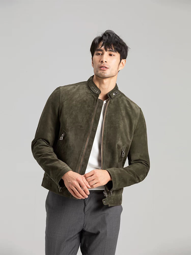 Spring & fallnew arrival hybrid goatskin suede suede genuine leather jacket men's leather jacket motorcycle outwear sinclub5809