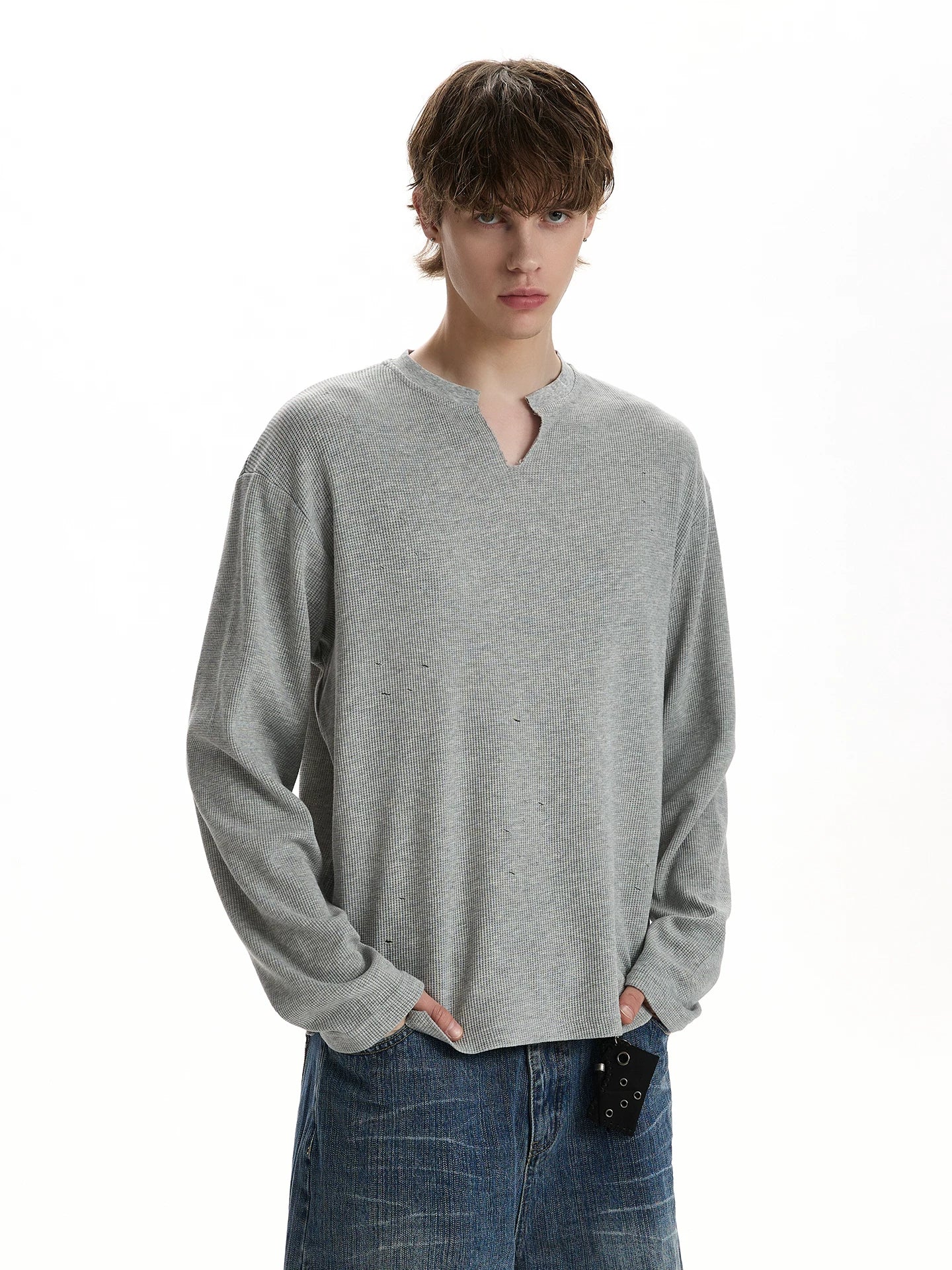 Solid color V-neck knitted sweater top commuter versatile bottoming shirt WY053