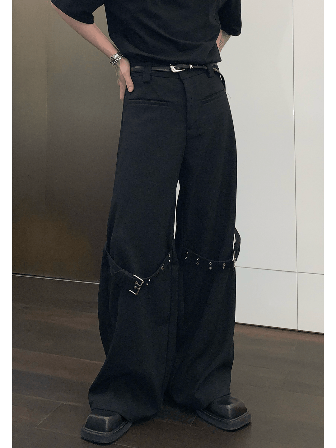 [CUIBUJU] strap design straight suit pants st1755