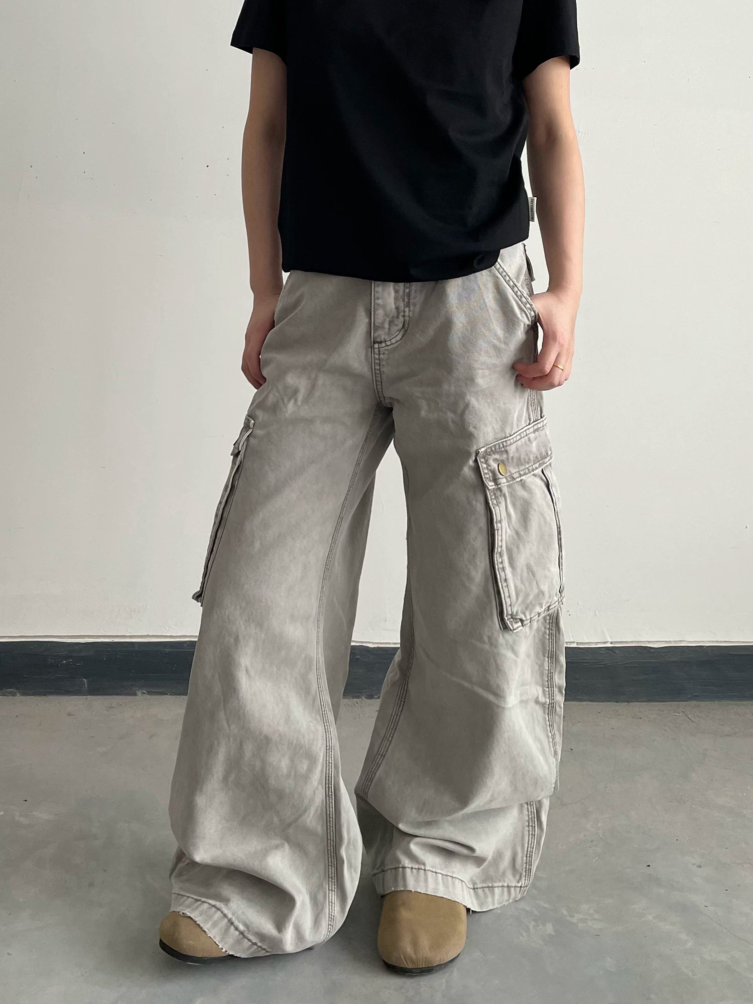American high street workwear pants easiest for match pants baggyclassy casual wide leg straight-legjeans sinclub5469