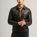 Three-dimensional tailoring k-style silm cotton goatskinjacket leather jacket men's genuine leather short lapel fall and winter sinclub4316