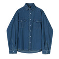Retro denim long-sleeved shirt men's high-end Korean loose blue shirt tooling inch