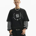 American style trendy star print striped long sleeve t-shirt for men - spring edition, edgy & relaxed fit, faux two-piece top   sinclub3116