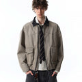 American retro patchwork color block turn-down collar workwear jacket  SIN057