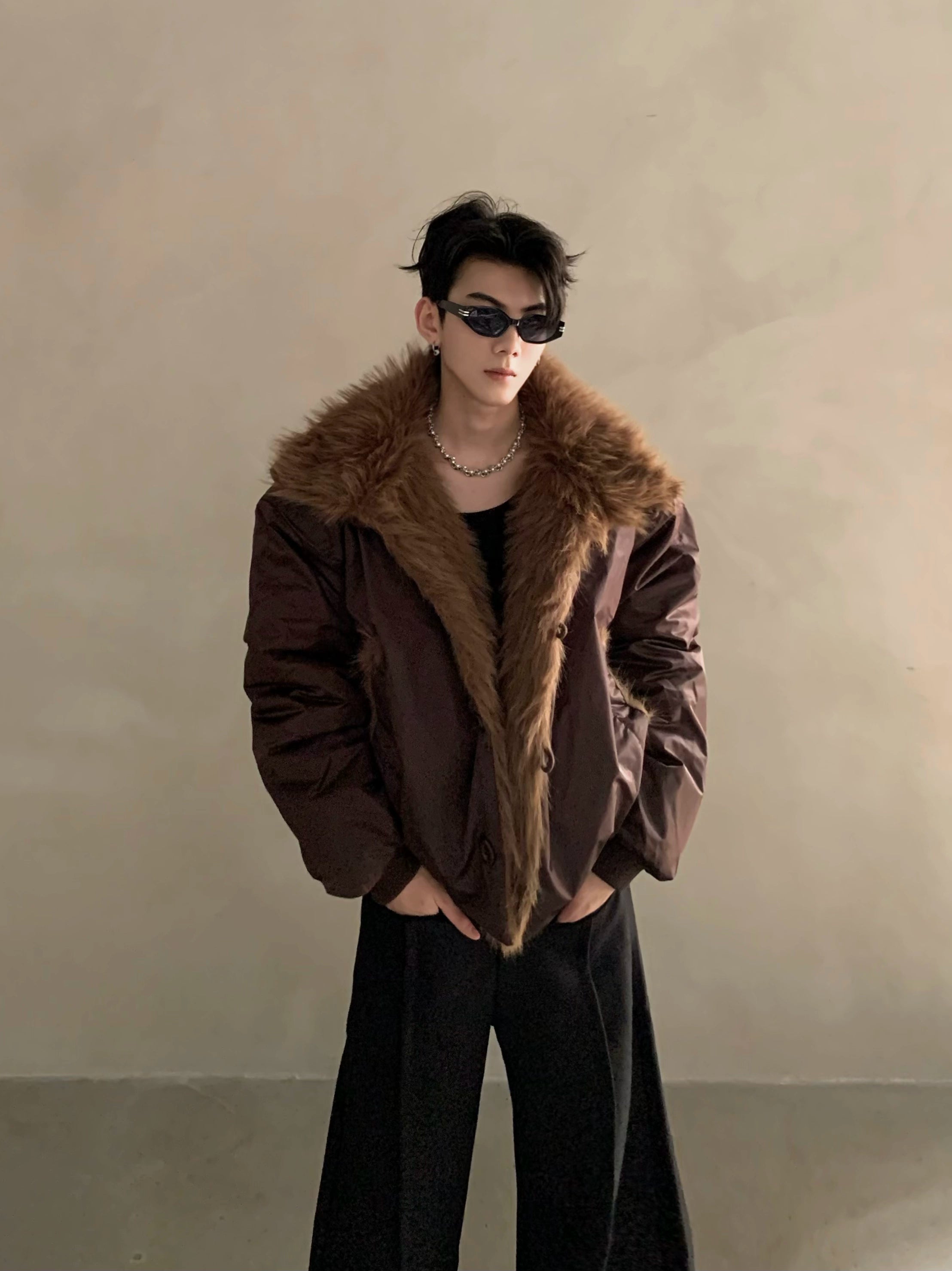 Noble mink hair seat mountain carving jacket men's winter piled thickened heavy fur collar cotton clothes tide