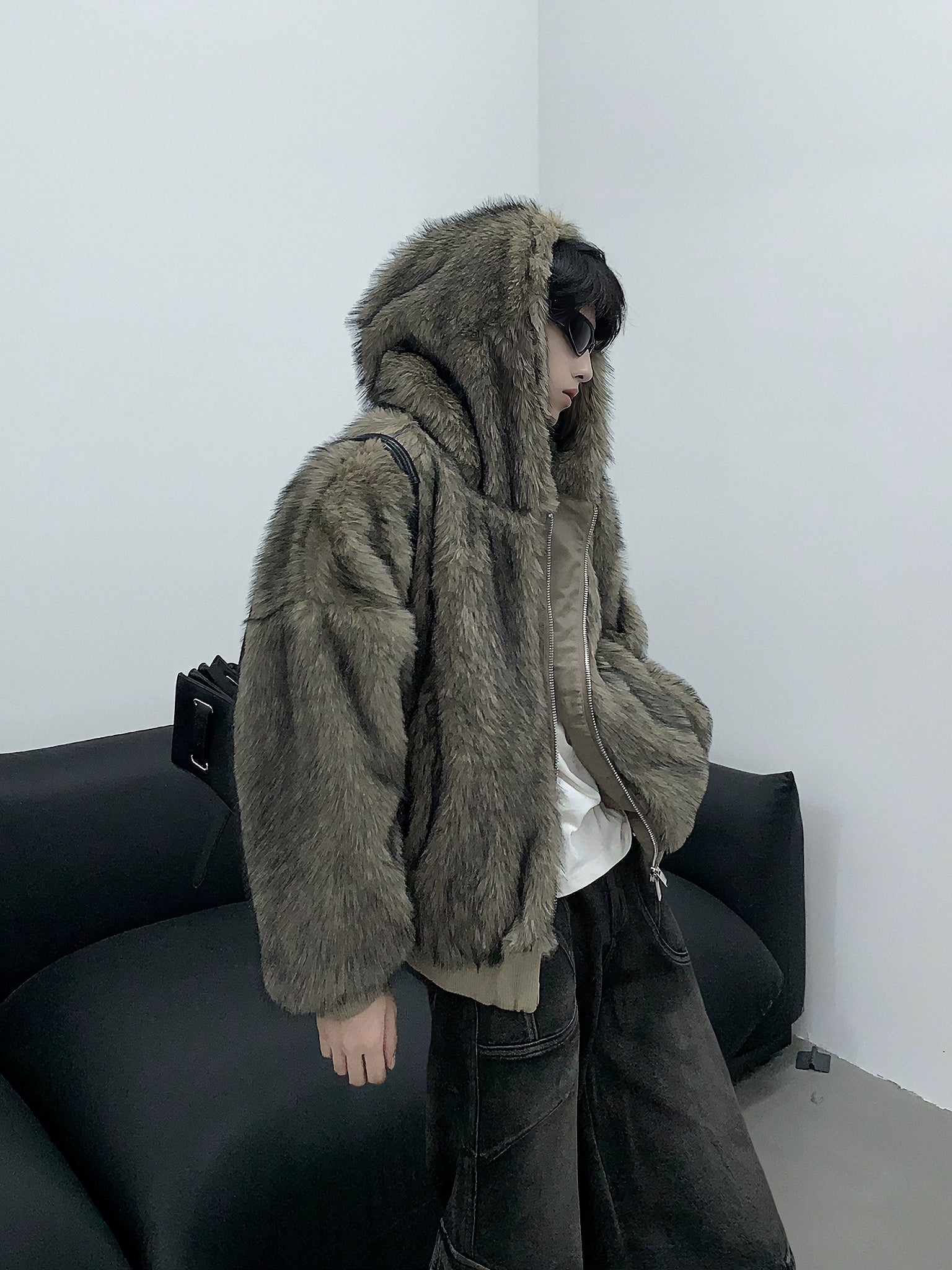 Winter thickened warm plush hooded mink jacket men's imitation fur cleanfit mink cotton jacket