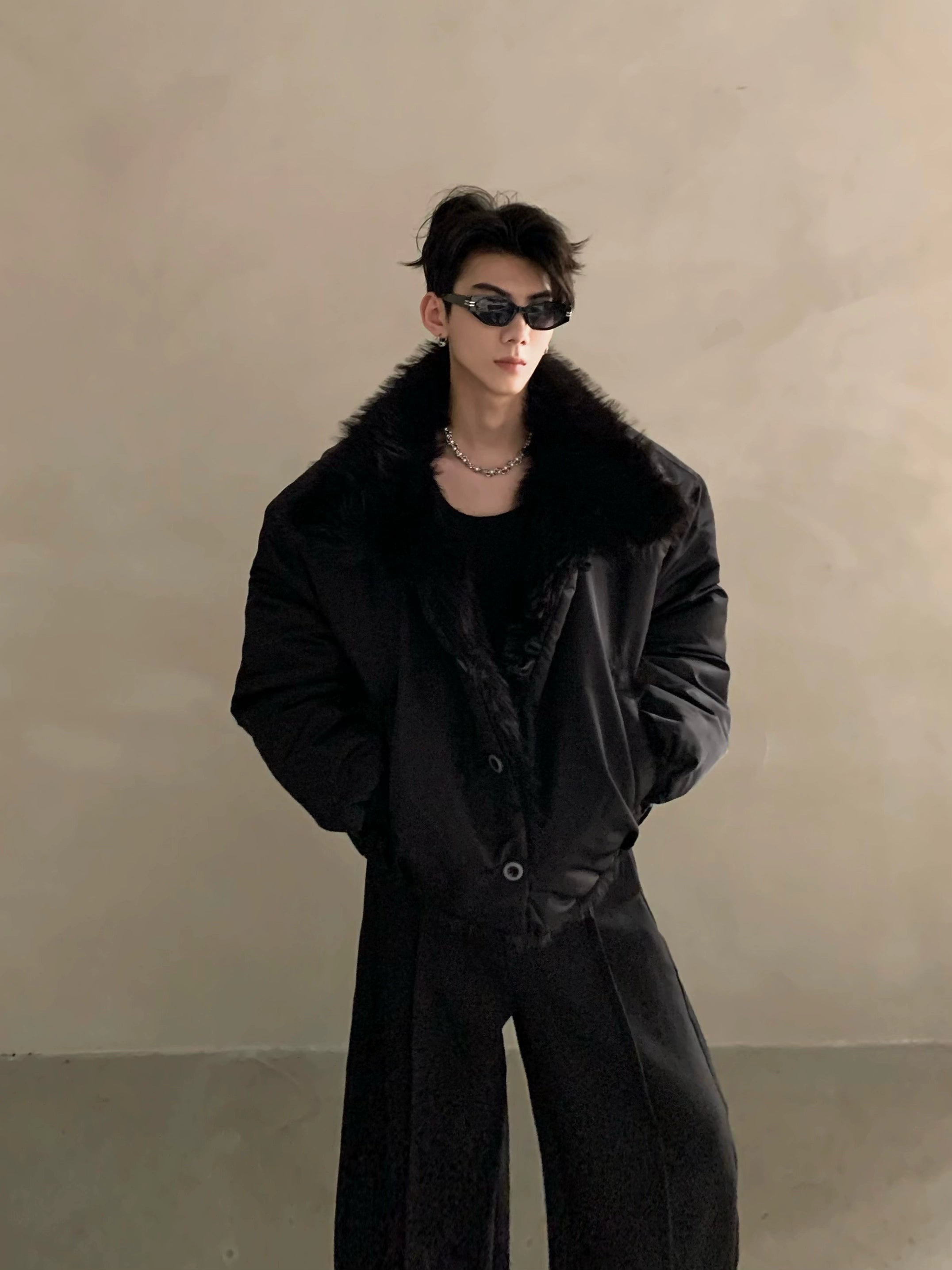 Noble mink hair seat mountain carving black coat men's winter piled thickened large fur collar cotton clothes tide